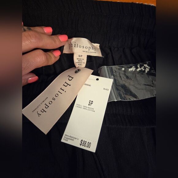 NWT Philosophy Women’s Wide leg Embroidered waist & hem flowy rayon pant Sz S - Picture 3 of 6